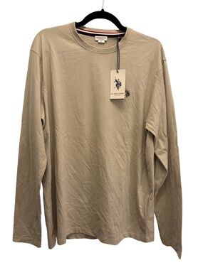 NWT U.S. Polo Assn Beige Long Sleeve Crewneck T-Shirt Men's XL Logo Tee